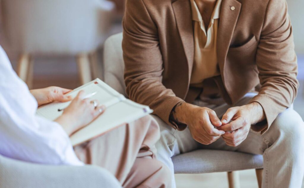 Client meeting privately with a therapist during individual counseling.